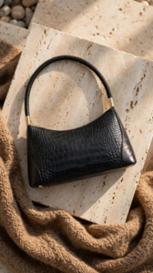 DEANIQUE Black genuine leather baguette bag for woman - old money quiet luxury
