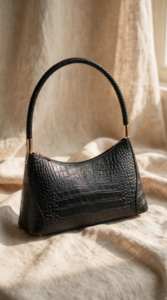 DEANIQUE - Black and gold genuine leather baguette bag for women South Africa 
