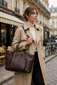 DEANIQUE Brown Leather Tote Bag - Old Money Luxury Bag for Women